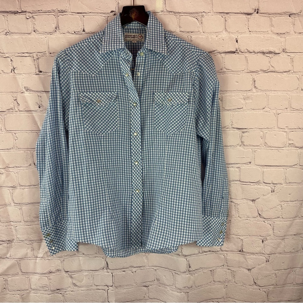 sheplers Blue Gingham plaid pearl snap western Shirt girls youth 16 cowgirl boho